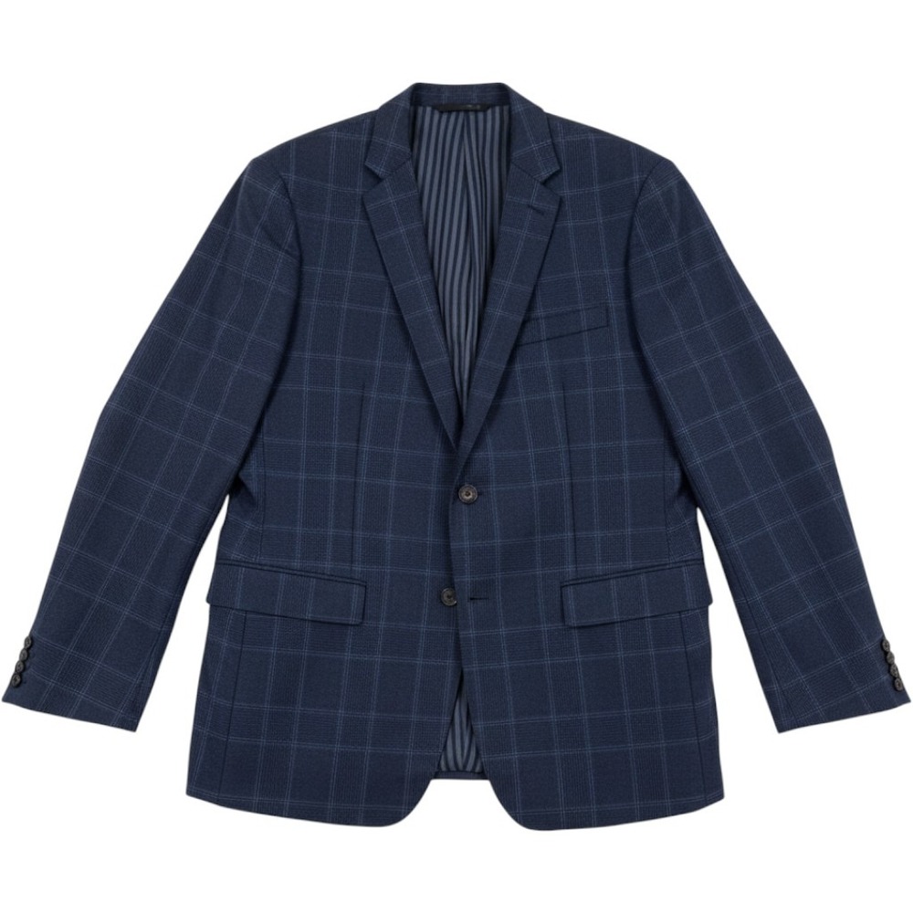 Banana Republic Blazer Men 42R Blue Plaid Wool Vitale Barberis Canonico Preppy